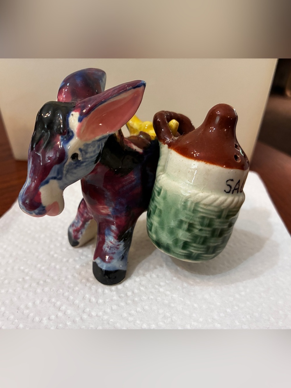 Relco Vintage Hand-Painted Ceramic Donkey Figurine Green Jug Salt jug MCM Japan